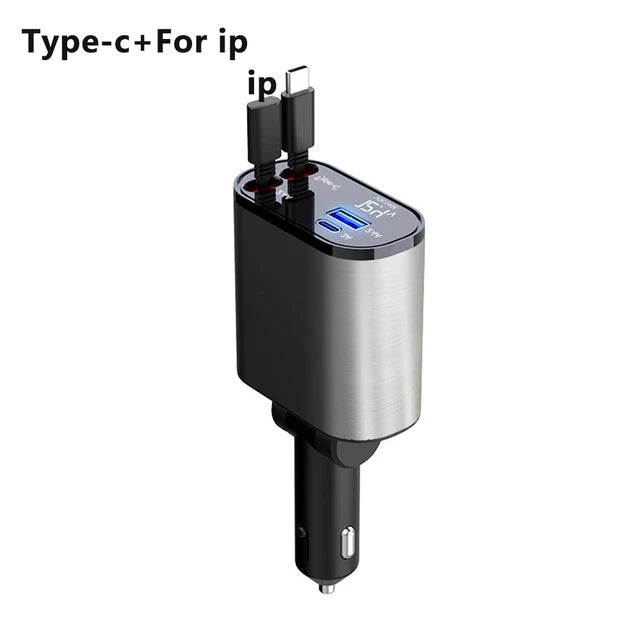 100W Scalable Car Charger 4-in-1 USB C- Cable Suitable